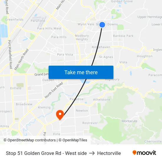 Stop 51 Golden Grove Rd - West side to Hectorville map