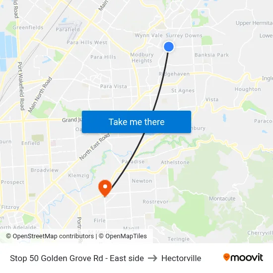 Stop 50 Golden Grove Rd - East side to Hectorville map