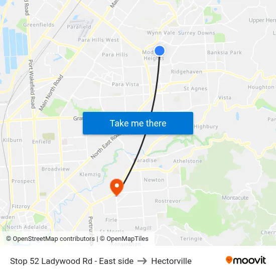 Stop 52 Ladywood Rd - East side to Hectorville map