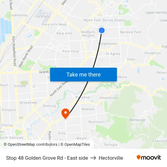Stop 48 Golden Grove Rd - East side to Hectorville map