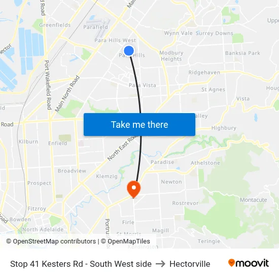 Stop 41 Kesters Rd - South West side to Hectorville map