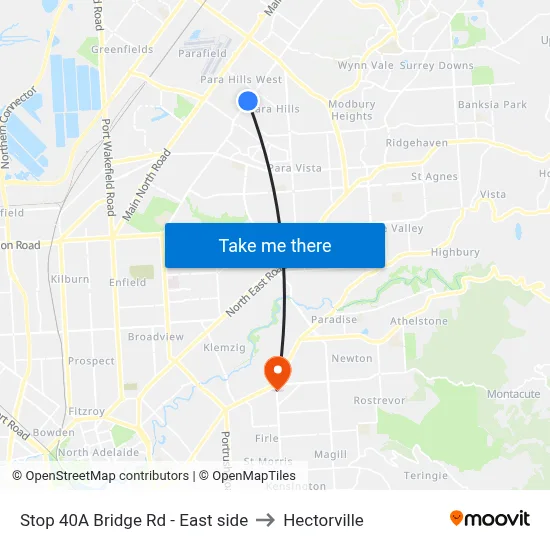 Stop 40A Bridge Rd - East side to Hectorville map