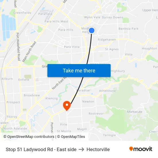 Stop 51 Ladywood Rd - East side to Hectorville map