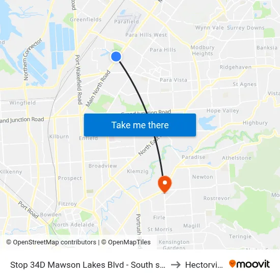 Stop 34D Mawson Lakes Blvd - South side to Hectorville map