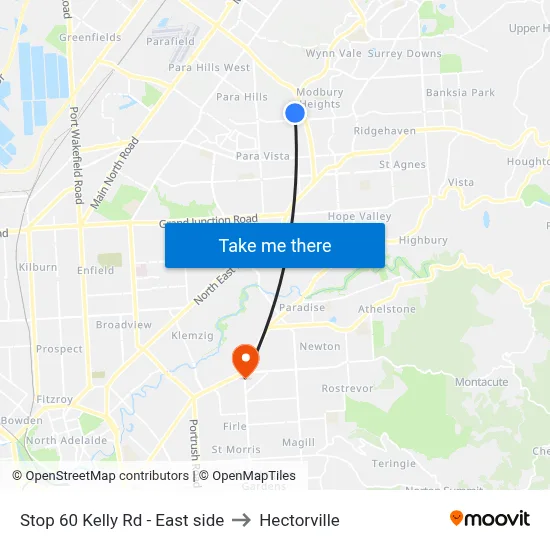 Stop 60 Kelly Rd - East side to Hectorville map
