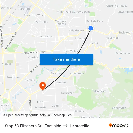 Stop 53 Elizabeth St - East side to Hectorville map
