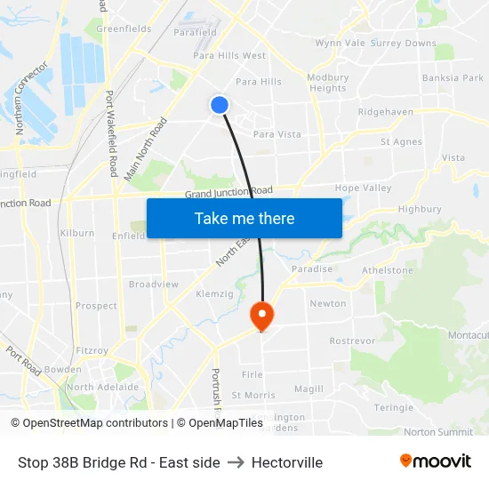 Stop 38B Bridge Rd - East side to Hectorville map