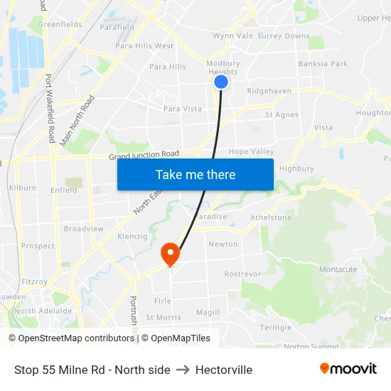Stop 55 Milne Rd - North side to Hectorville map