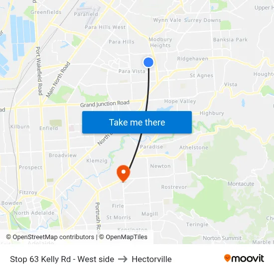Stop 63 Kelly Rd - West side to Hectorville map