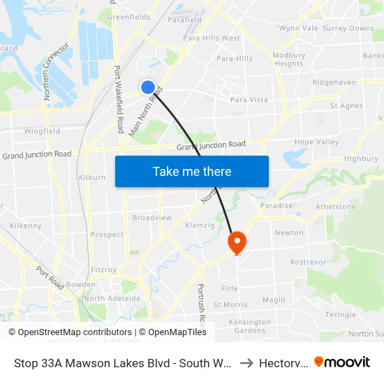 Stop 33A Mawson Lakes Blvd - South West side to Hectorville map