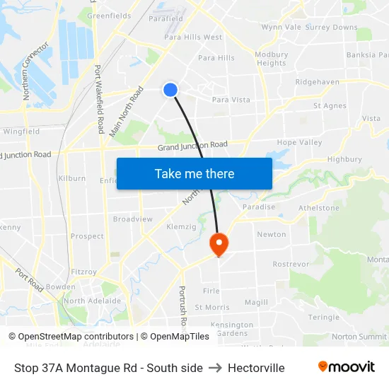Stop 37A Montague Rd - South side to Hectorville map