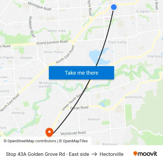 Stop 43A Golden Grove Rd - East side to Hectorville map
