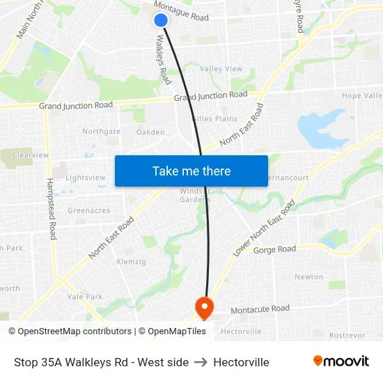 Stop 35A Walkleys Rd - West side to Hectorville map