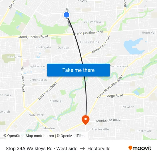 Stop 34A Walkleys Rd - West side to Hectorville map