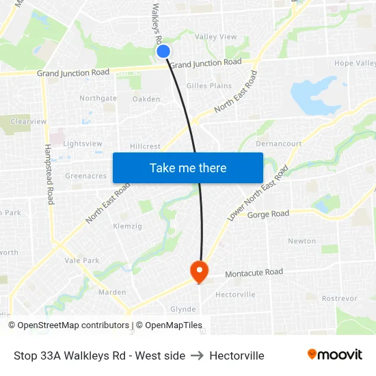 Stop 33A Walkleys Rd - West side to Hectorville map