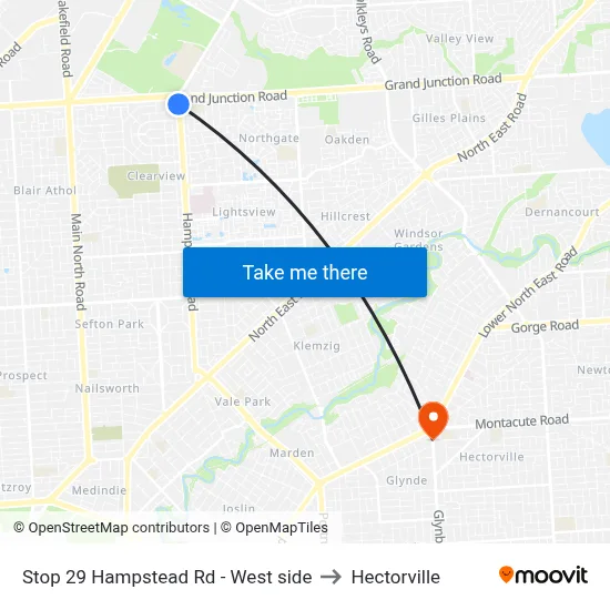 Stop 29 Hampstead Rd - West side to Hectorville map