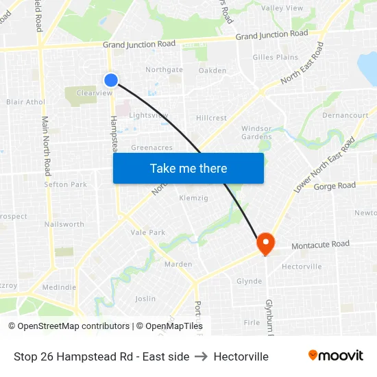 Stop 26 Hampstead Rd - East side to Hectorville map