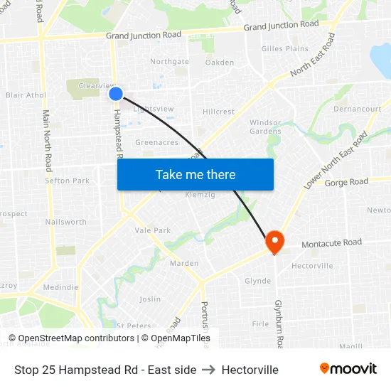 Stop 25 Hampstead Rd - East side to Hectorville map