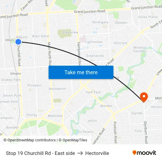 Stop 19 Churchill Rd - East side to Hectorville map