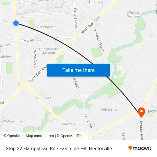 Stop 22 Hampstead Rd - East side to Hectorville map