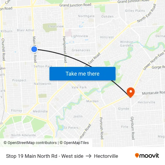 Stop 19 Main North Rd - West side to Hectorville map