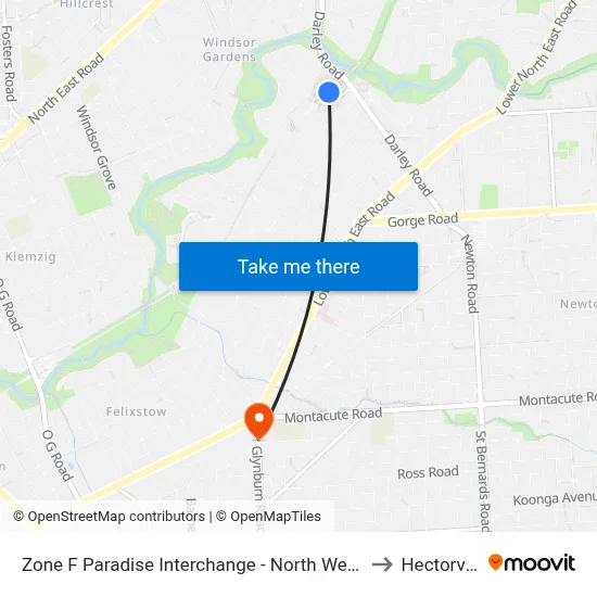 Zone F Paradise Interchange - North West side to Hectorville map