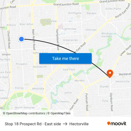 Stop 18 Prospect Rd - East side to Hectorville map