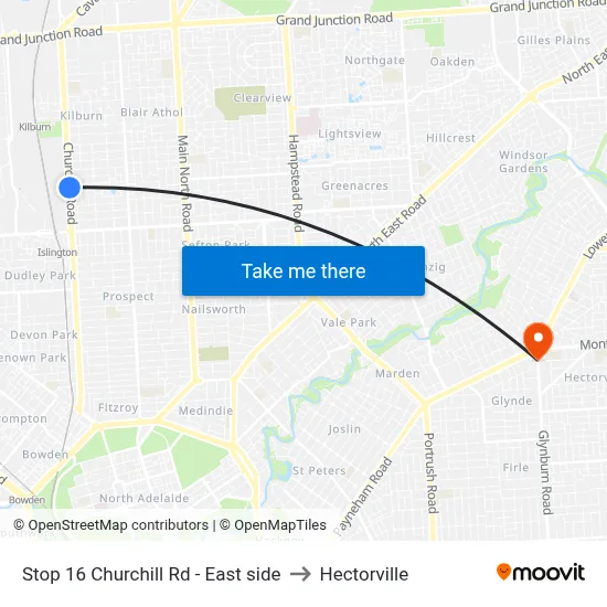 Stop 16 Churchill Rd - East side to Hectorville map