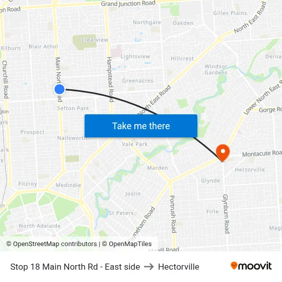Stop 18 Main North Rd - East side to Hectorville map