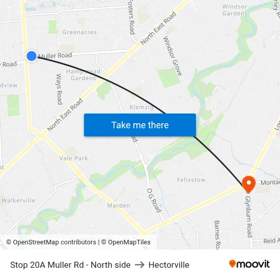 Stop 20A Muller Rd - North side to Hectorville map