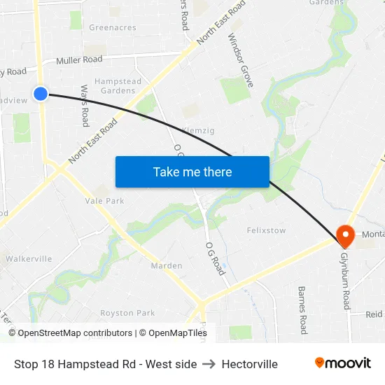 Stop 18 Hampstead Rd - West side to Hectorville map