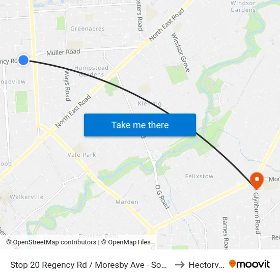 Stop 20 Regency Rd / Moresby Ave - South side to Hectorville map