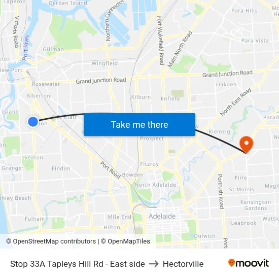 Stop 33A Tapleys Hill Rd - East side to Hectorville map