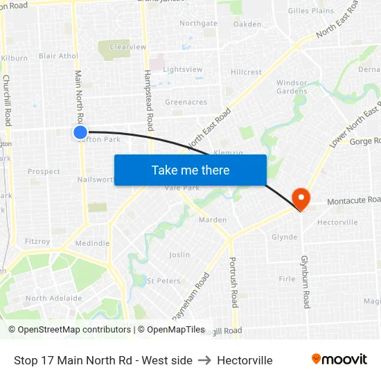 Stop 17 Main North Rd - West side to Hectorville map