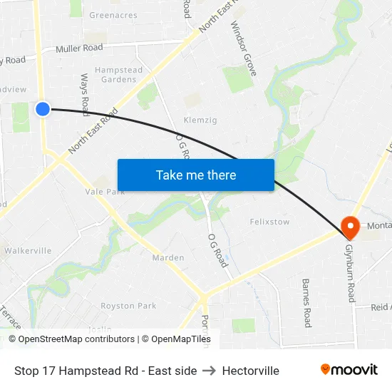 Stop 17 Hampstead Rd - East side to Hectorville map