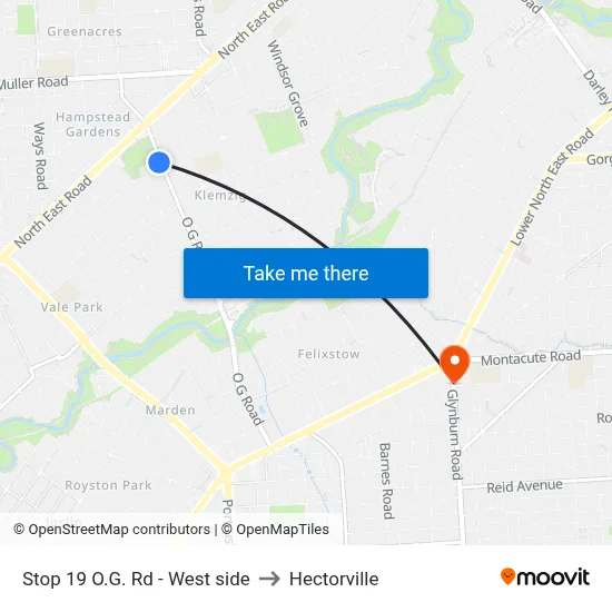 Stop 19 O.G. Rd - West side to Hectorville map