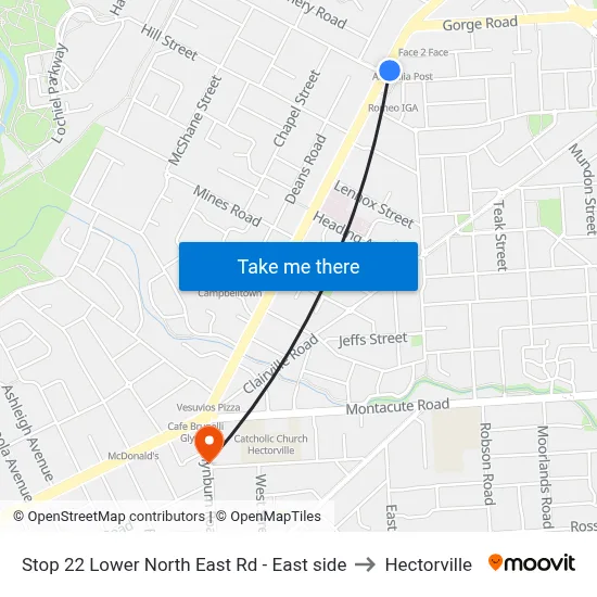 Stop 22 Lower North East Rd - East side to Hectorville map