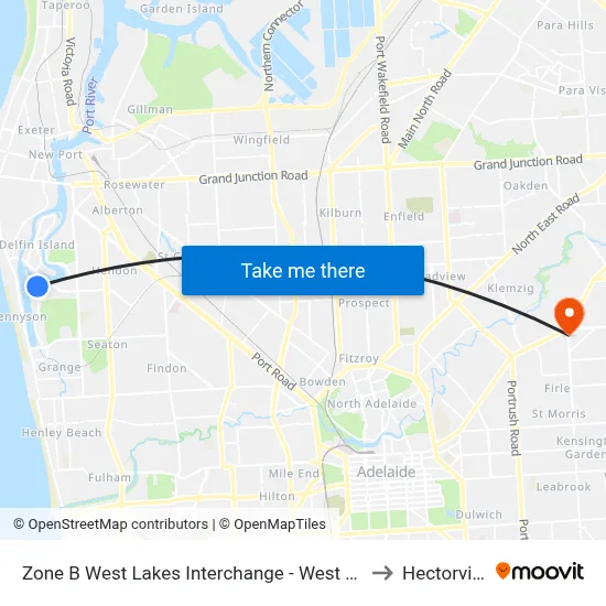 Zone B West Lakes Interchange - West side to Hectorville map