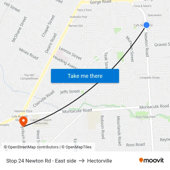 Stop 24 Newton Rd - East side to Hectorville map