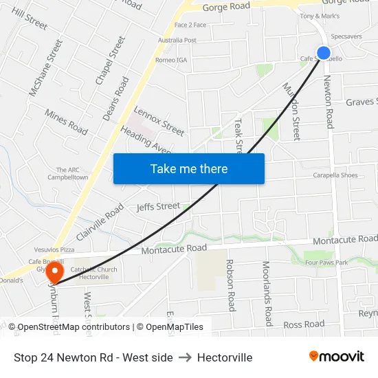 Stop 24 Newton Rd - West side to Hectorville map