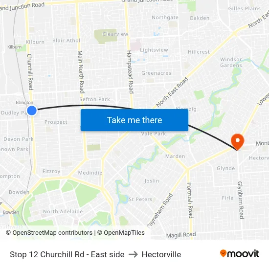 Stop 12 Churchill Rd - East side to Hectorville map