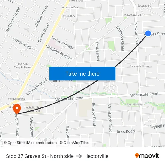 Stop 37 Graves St - North side to Hectorville map