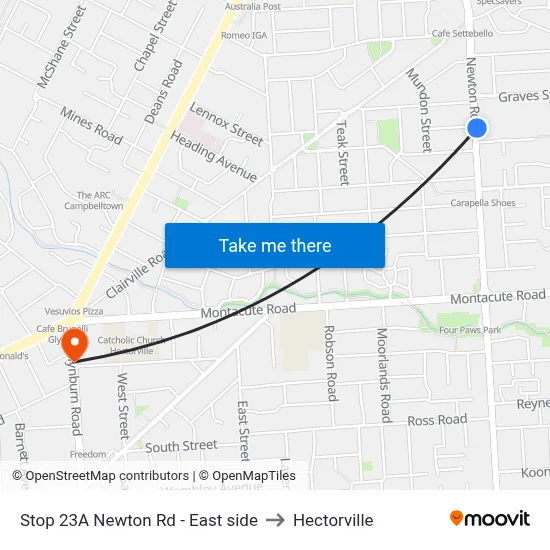 Stop 23A Newton Rd - East side to Hectorville map