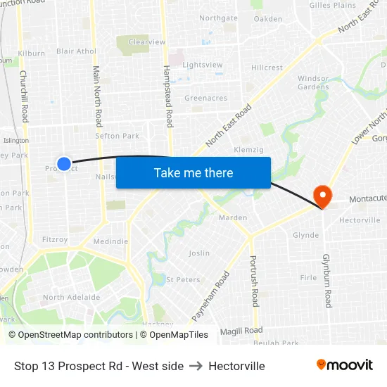 Stop 13 Prospect Rd - West side to Hectorville map