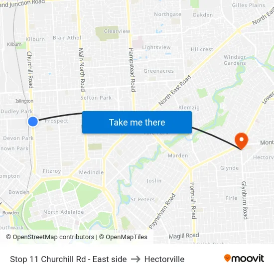 Stop 11 Churchill Rd - East side to Hectorville map