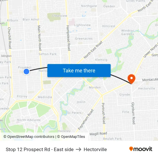 Stop 12 Prospect Rd - East side to Hectorville map