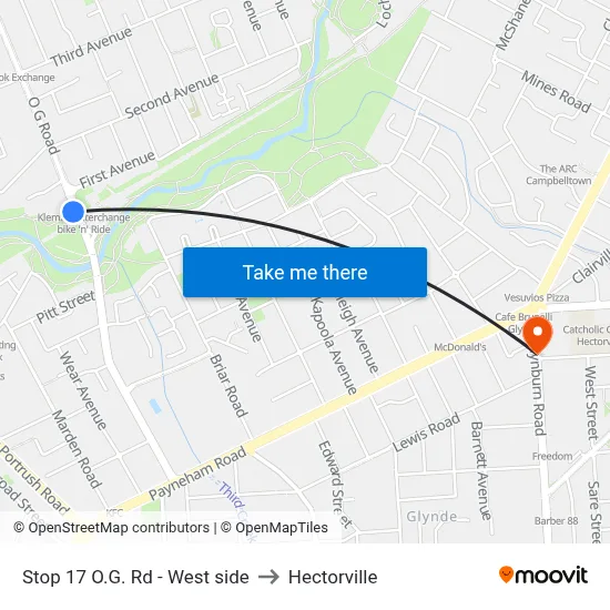 Stop 17 O.G. Rd - West side to Hectorville map