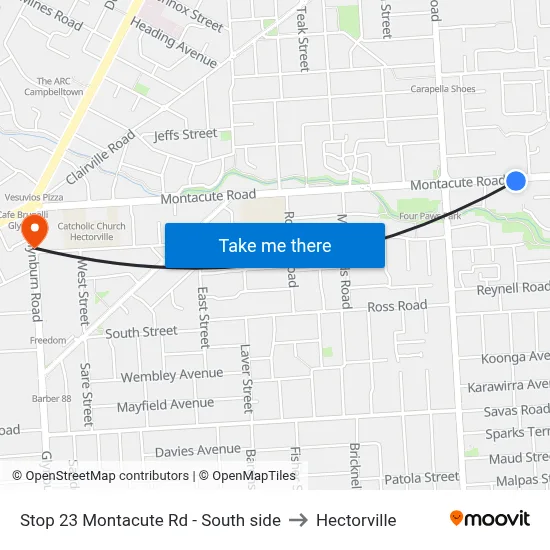 Stop 23 Montacute Rd - South side to Hectorville map