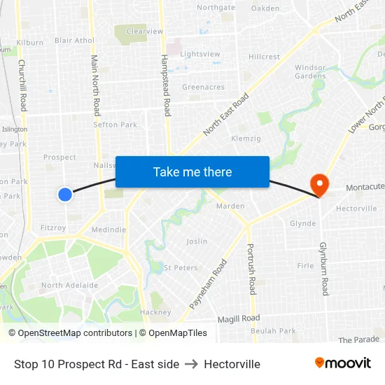 Stop 10 Prospect Rd - East side to Hectorville map
