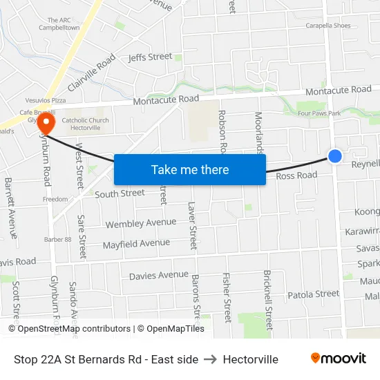 Stop 22A St Bernards Rd - East side to Hectorville map